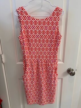 Jude Connally Coral & White Geometric Print Dress
